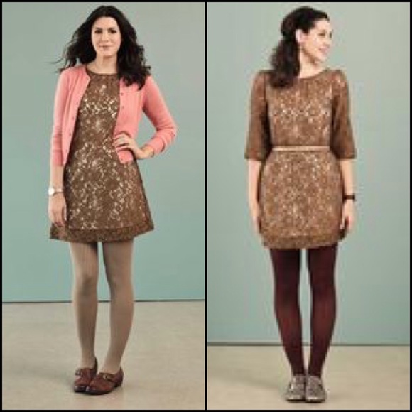 FOSSIL Brown Floral Lace Ruth Tunic Long Sleeve Dress XS Shift Classic Preppy - Picture 2 of 5